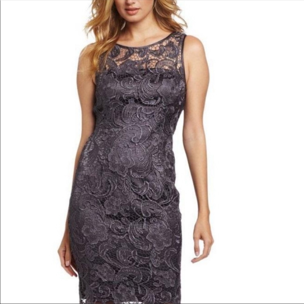 Adrianna Papell Grey floral lace Overlay Dress
